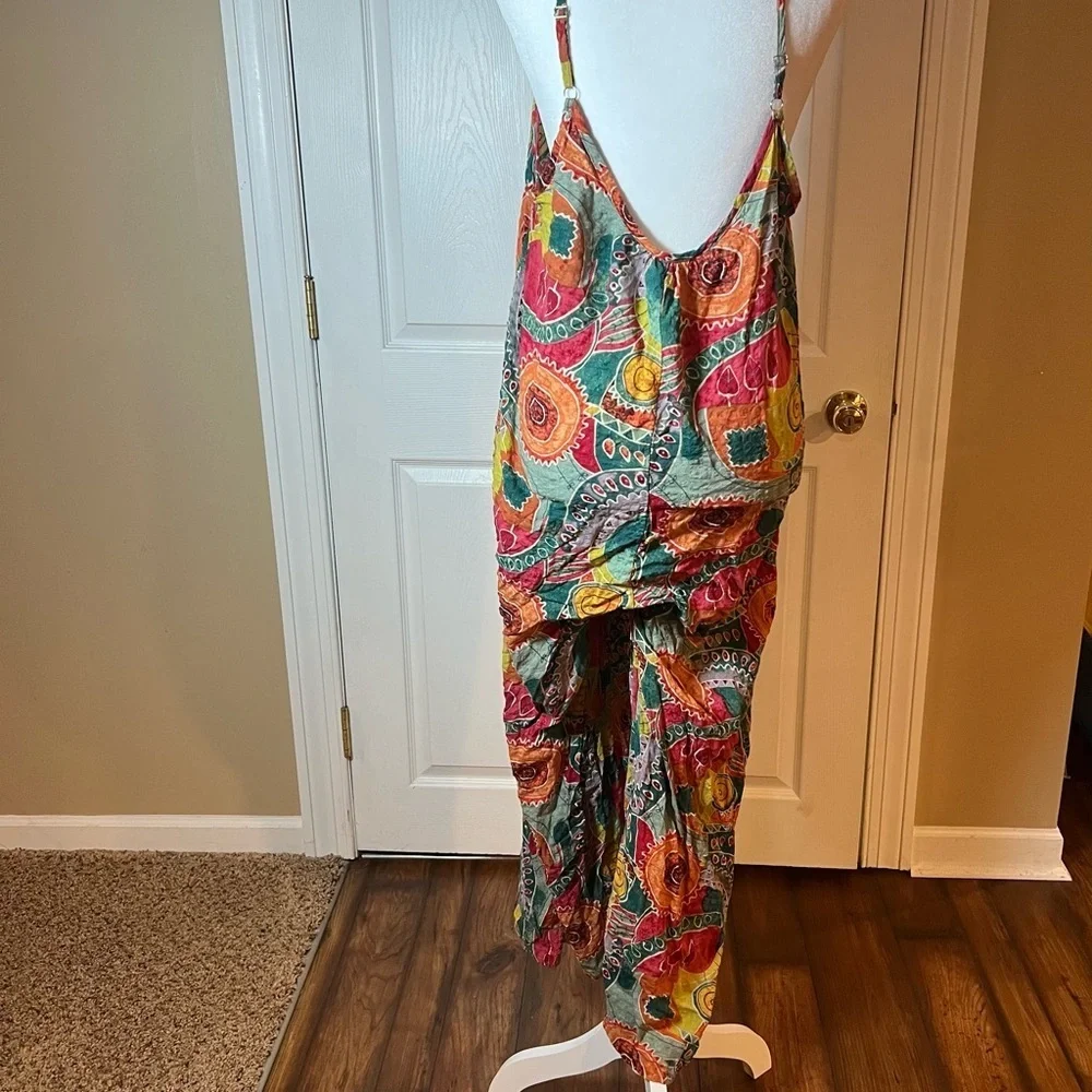 Women's Size XL Rayon Colorful Bohemian Festival Jumper Relaxed With Pockets